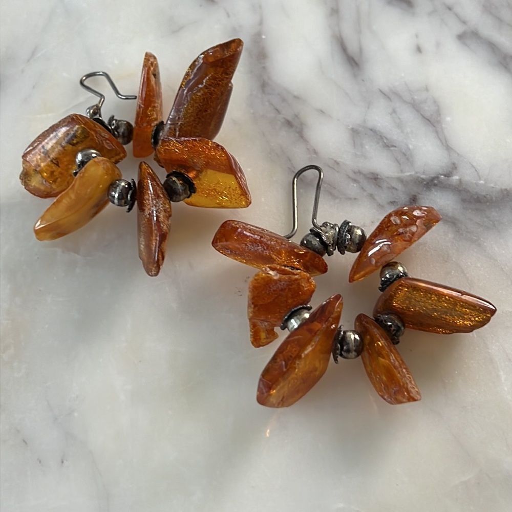 Silver And Amber Large Bold Statement Earrings - image 7